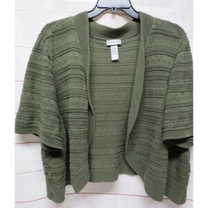 Catherines Plus Size 5X 34/36 Olive Sage Green Sweater Shrug 100% Cotton